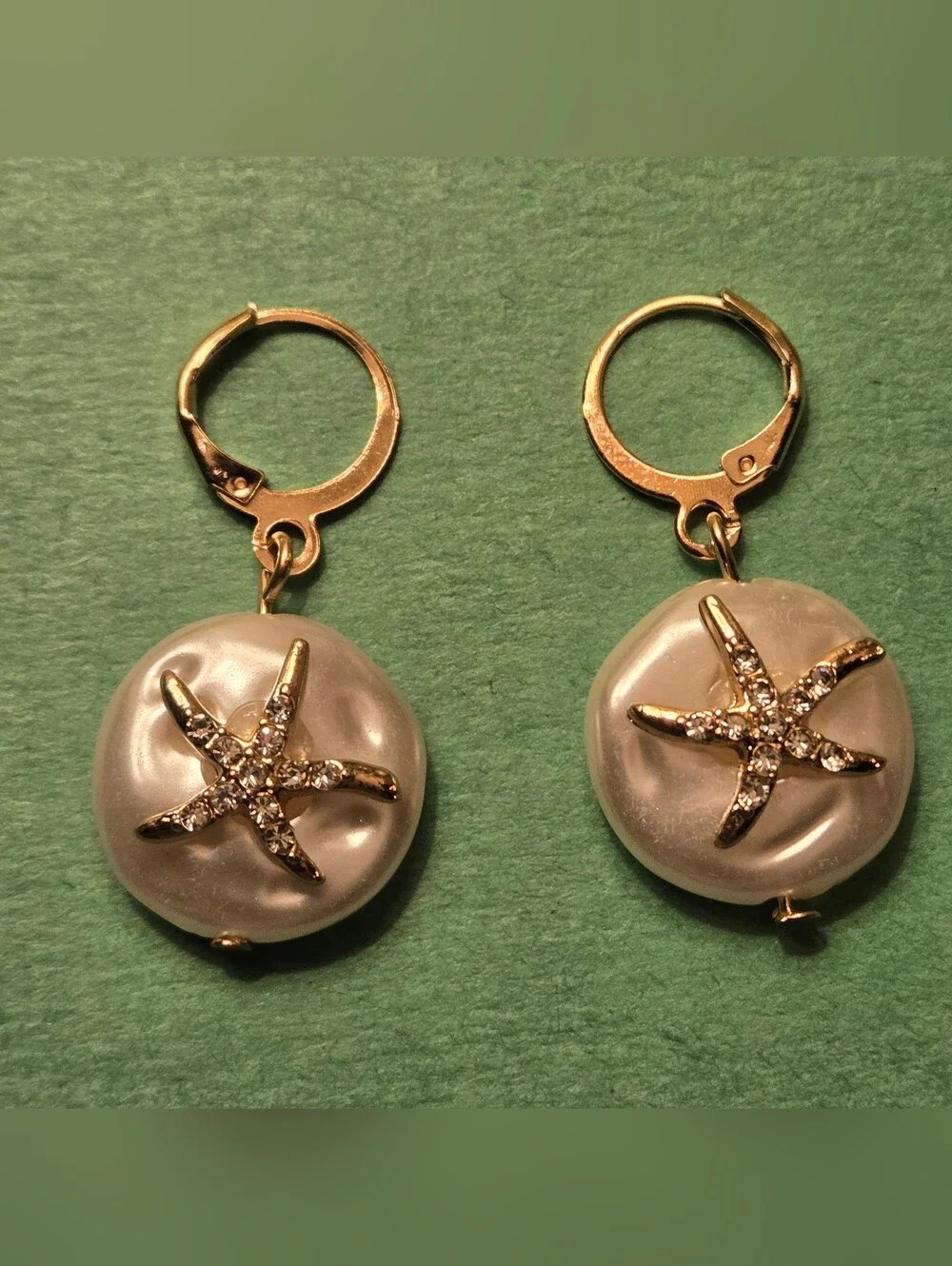 Bohemian Style Sea Wind Rhinestone Starfish Imitation Pearl Pendant Earrings